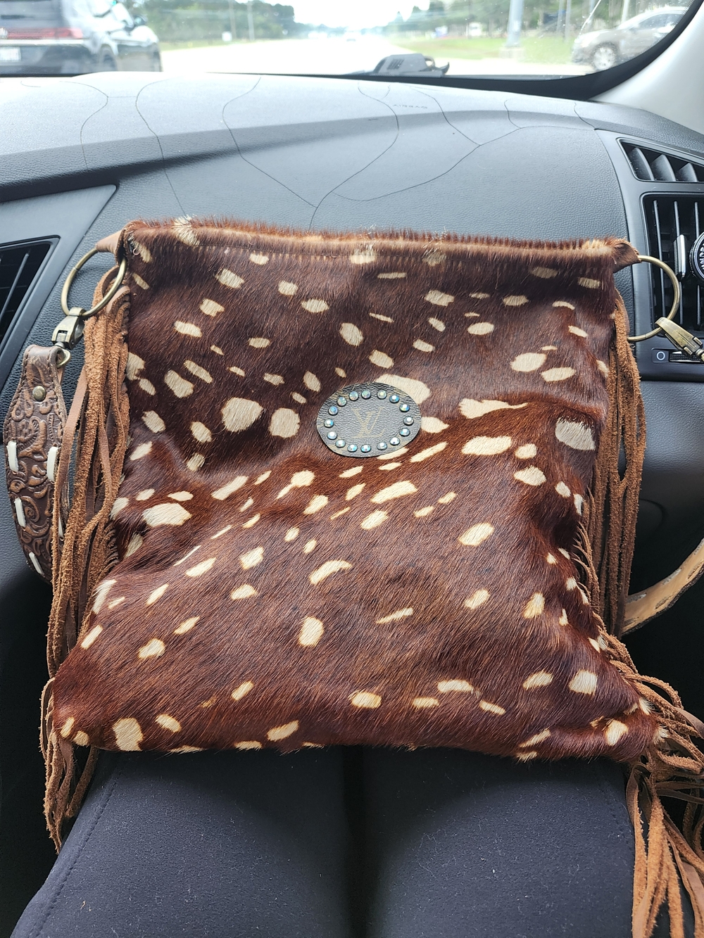 Fringed Brown and Cream Spot Crossbody Bag